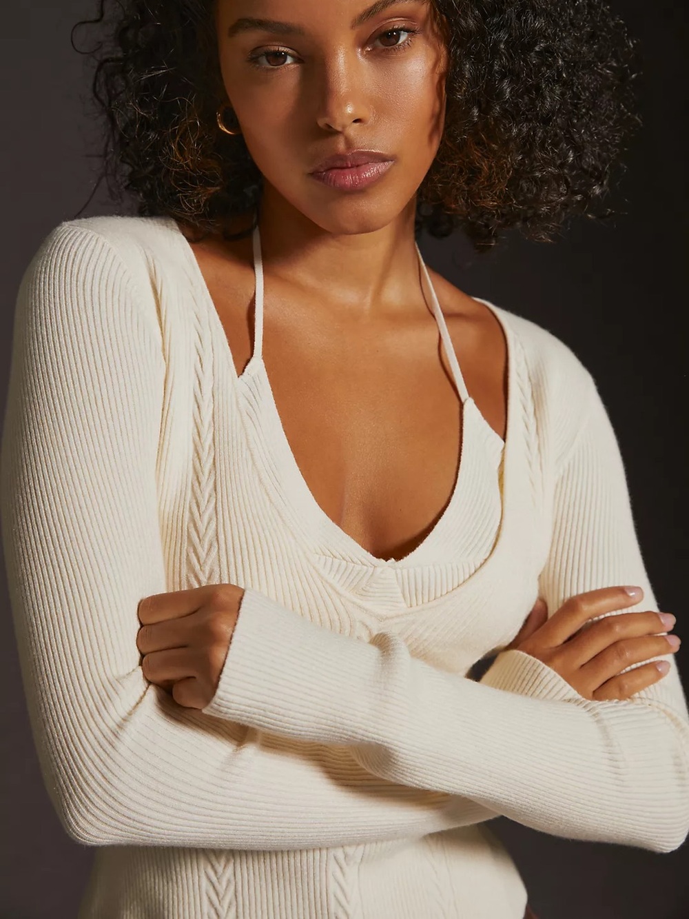 Favorite Daughter Take Me
Somewhere Ribbed Layered Sweater Halter Bralette Cream